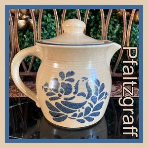 Pfaltzgraff Tan Ceramic Creamer with Blue Floral Bird Design